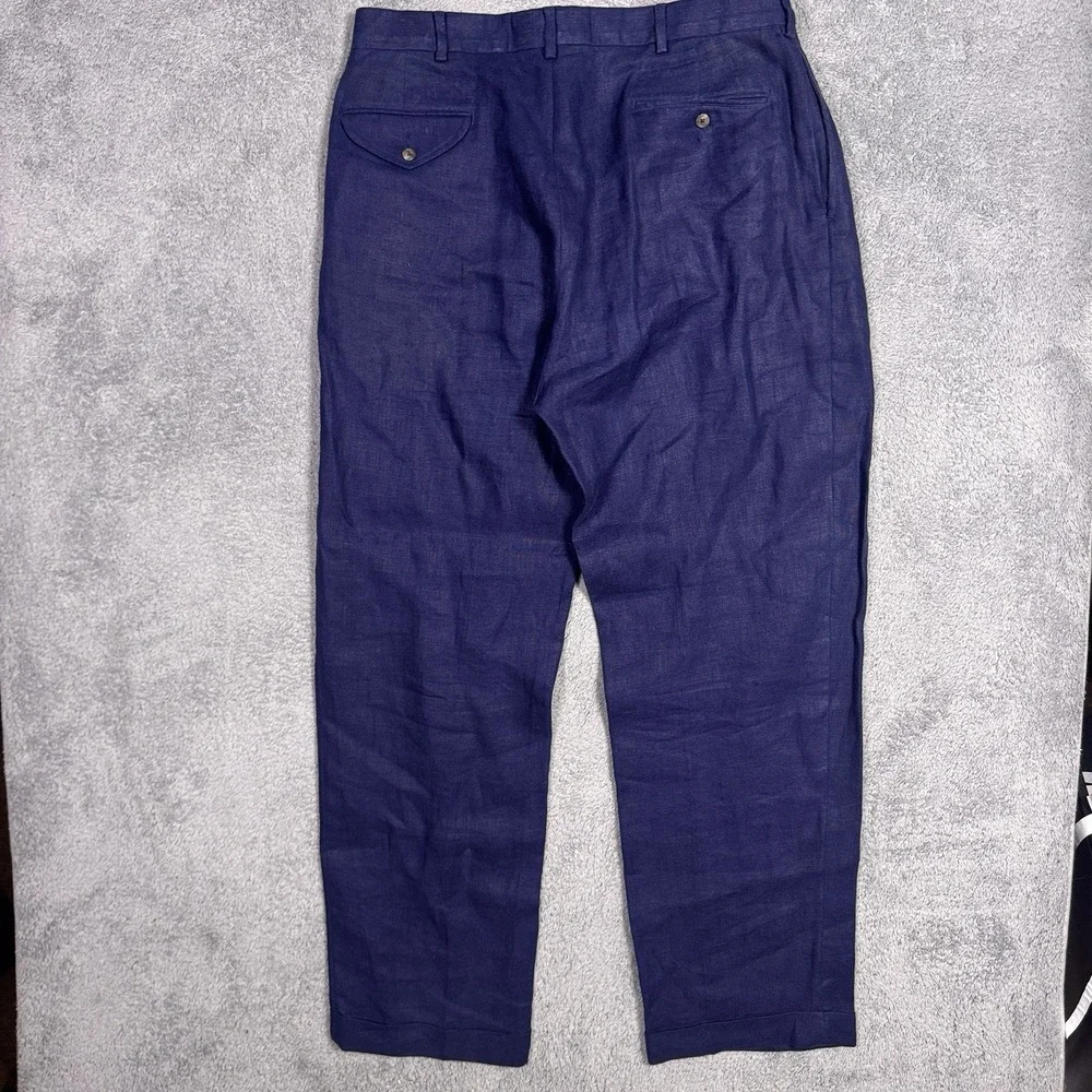 Polo Ralph Lauren Pants Mens 36x32 100% Linen Pleated Cuff Dress Trouser Vintage